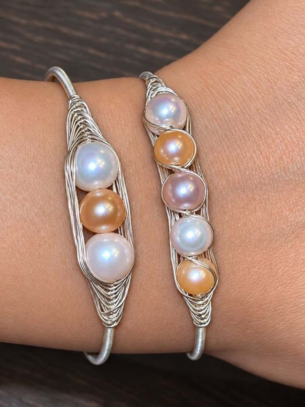 Pick 1 - Sterling Silver Multi-Pearl Wire-Wrapped Bracelet - Pastel Pearls